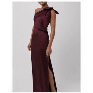 NWT Lulus Opal One Shoulder Maxi Dress Womens Large Eggplant Satin Bow Formal